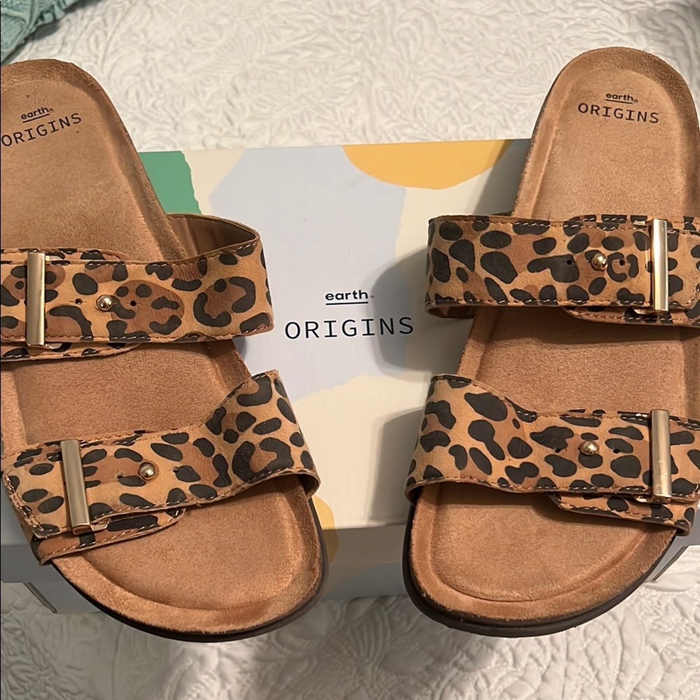 Earth Origins Leopard Print Sandals, new, not worn